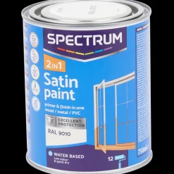 Tous Les Articles Bricolage|Peinture<Spectrum Peinture satinée 2-en-1 RAL 9010 Blanc 750 ml | Action FR
