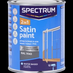 Tous Les Articles Bricolage|Peinture<Spectrum Peinture satinée 2-en-1 RAL 7043 Gris 750 ml | Action FR