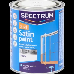 Tous Les Articles Bricolage|Peinture<Spectrum Peinture satinée 2-en-1 Blanc Blanc 750 ml | Action FR